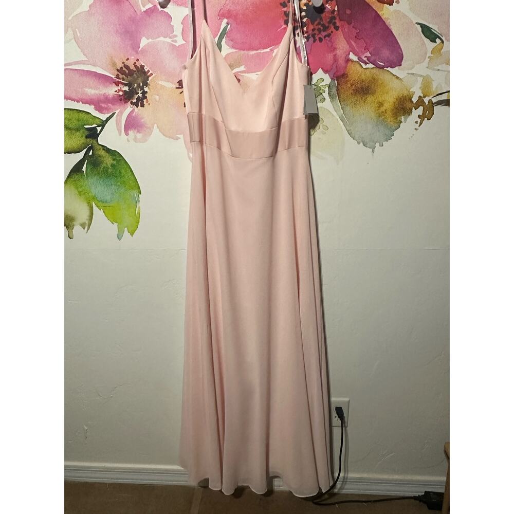 Spaghetti Strap Crepe-Back Satin Dress - Color Pedal - Size 12 - New With Tags